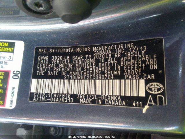 Photo 8 VIN: 2T1BURHE2EC090704 - TOYOTA COROLLA 