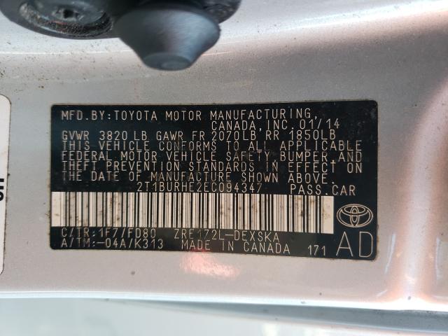 Photo 9 VIN: 2T1BURHE2EC094347 - TOYOTA COROLLA L 