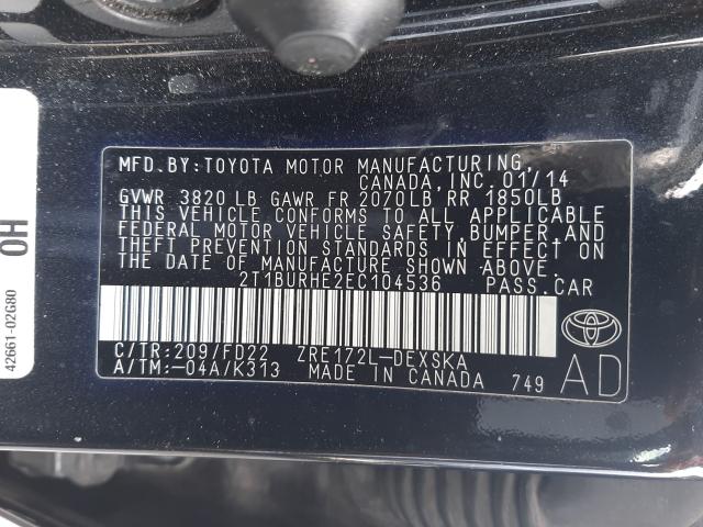 Photo 9 VIN: 2T1BURHE2EC104536 - TOYOTA COROLLA 