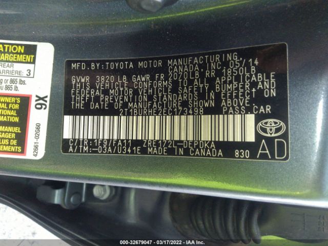 Photo 8 VIN: 2T1BURHE2EC173498 - TOYOTA COROLLA 