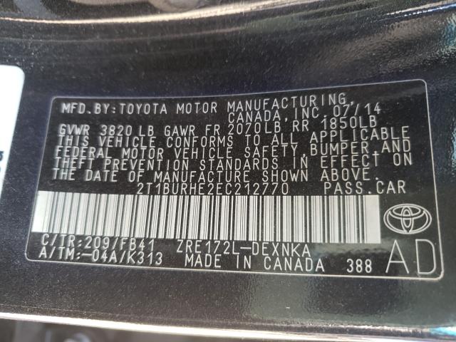 Photo 9 VIN: 2T1BURHE2EC212770 - TOYOTA COROLLA L 