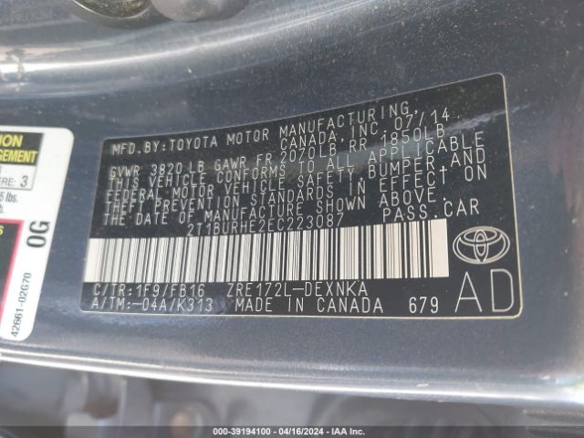 Photo 8 VIN: 2T1BURHE2EC223087 - TOYOTA COROLLA 