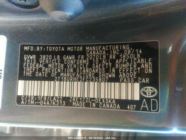 Photo 8 VIN: 2T1BURHE2FC235807 - TOYOTA COROLLA 