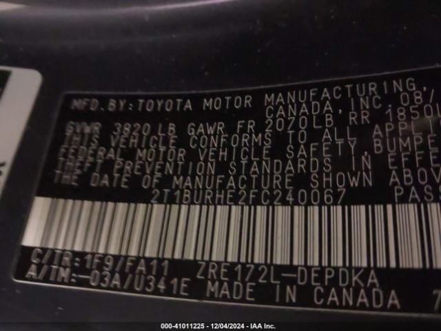 Photo 8 VIN: 2T1BURHE2FC240067 - TOYOTA COROLLA 