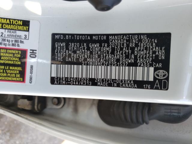 Photo 9 VIN: 2T1BURHE2FC251537 - TOYOTA COROLLA L 