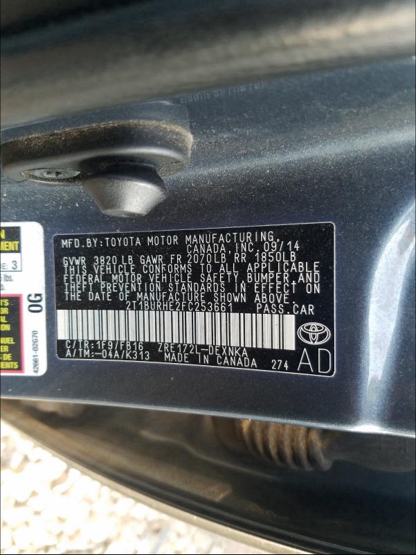 Photo 9 VIN: 2T1BURHE2FC253661 - TOYOTA COROLLA L 