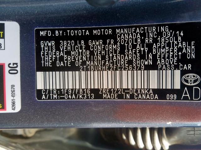 Photo 9 VIN: 2T1BURHE2FC256379 - TOYOTA COROLLA L 