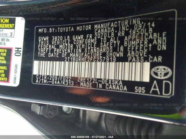 Photo 8 VIN: 2T1BURHE2FC257919 - TOYOTA COROLLA 