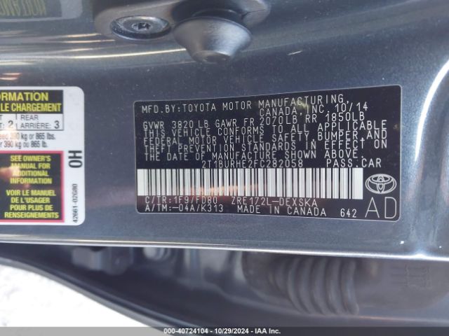 Photo 8 VIN: 2T1BURHE2FC282058 - TOYOTA COROLLA 