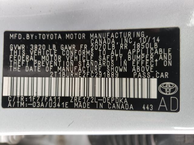 Photo 9 VIN: 2T1BURHE2FC291889 - TOYOTA COROLLA L 