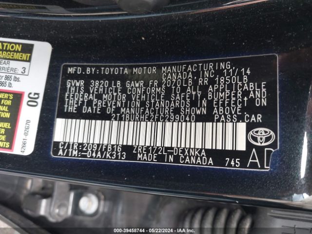 Photo 8 VIN: 2T1BURHE2FC299040 - TOYOTA COROLLA 