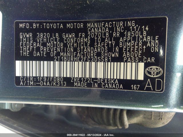 Photo 8 VIN: 2T1BURHE2FC305581 - TOYOTA COROLLA 