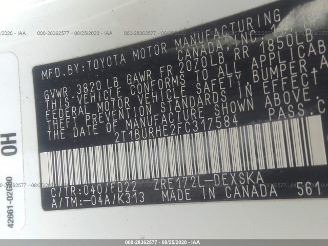 Photo 8 VIN: 2T1BURHE2FC317584 - TOYOTA COROLLA 