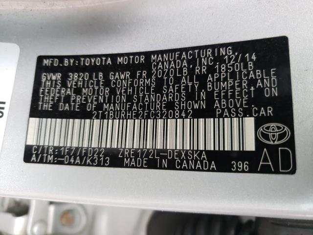 Photo 9 VIN: 2T1BURHE2FC320842 - TOYOTA COROLLA L 