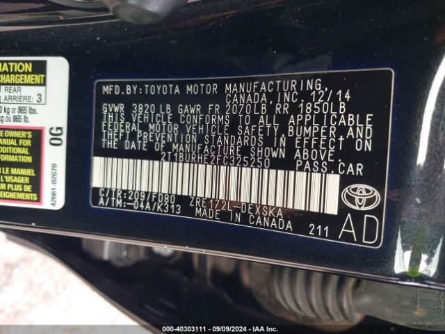 Photo 8 VIN: 2T1BURHE2FC325250 - TOYOTA COROLLA 