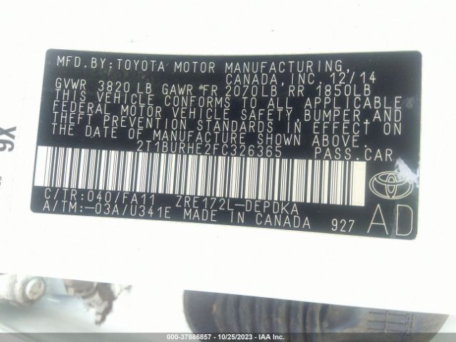 Photo 8 VIN: 2T1BURHE2FC326365 - TOYOTA COROLLA 