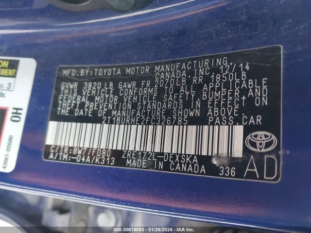 Photo 8 VIN: 2T1BURHE2FC326785 - TOYOTA COROLLA 