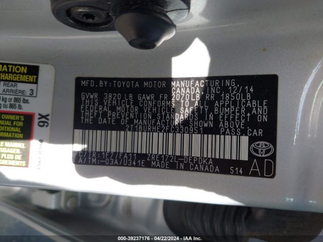 Photo 8 VIN: 2T1BURHE2FC330951 - TOYOTA COROLLA 