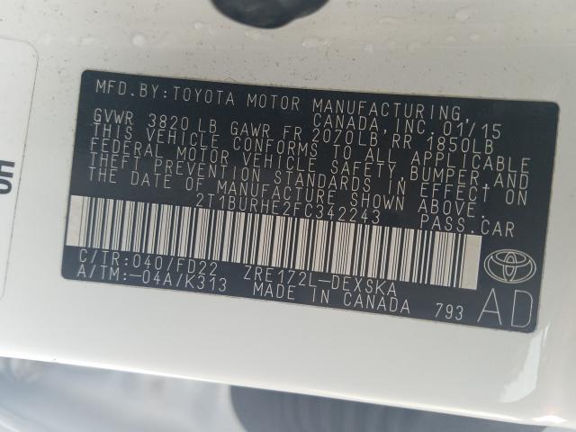 Photo 9 VIN: 2T1BURHE2FC342243 - TOYOTA COROLLA L 