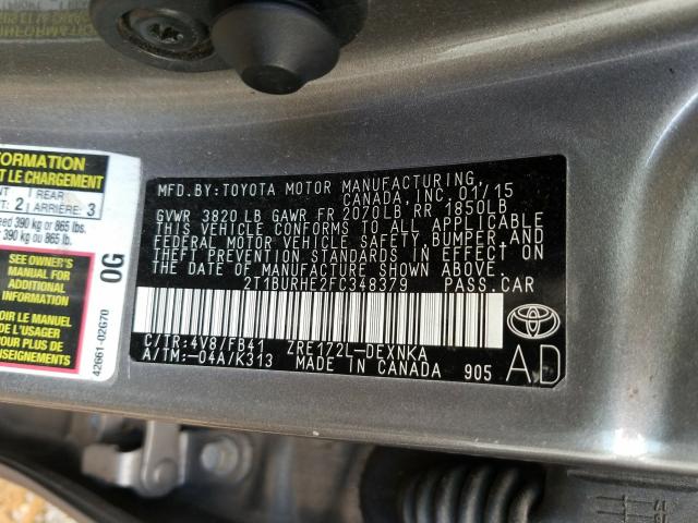 Photo 9 VIN: 2T1BURHE2FC348379 - TOYOTA COROLLA L 