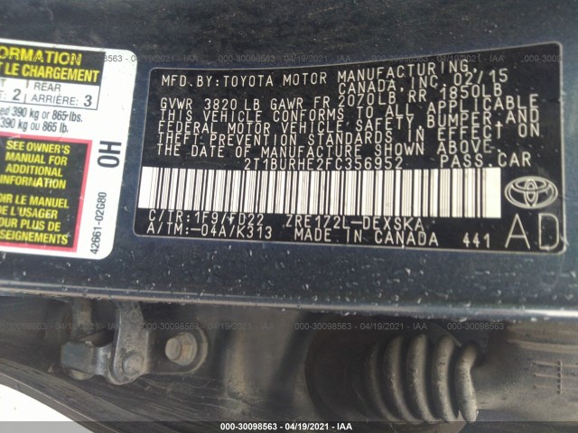 Photo 8 VIN: 2T1BURHE2FC356952 - TOYOTA COROLLA 