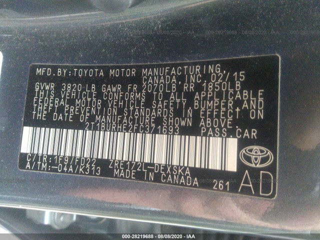 Photo 8 VIN: 2T1BURHE2FC371693 - TOYOTA COROLLA 