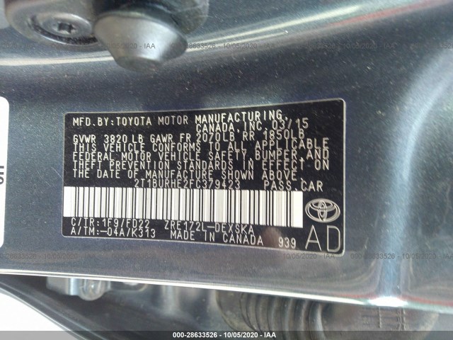 Photo 8 VIN: 2T1BURHE2FC379423 - TOYOTA COROLLA 