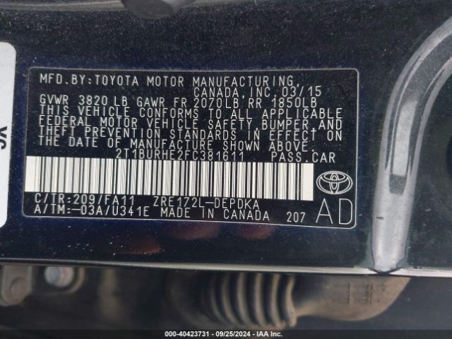 Photo 8 VIN: 2T1BURHE2FC381611 - TOYOTA COROLLA 