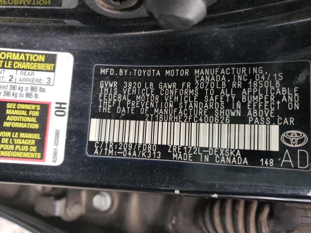 Photo 9 VIN: 2T1BURHE2FC400626 - TOYOTA COROLLA L 