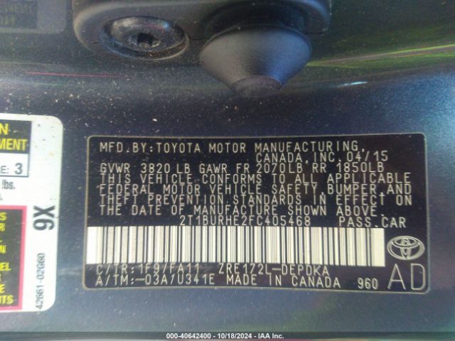 Photo 8 VIN: 2T1BURHE2FC405468 - TOYOTA COROLLA 