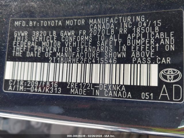 Photo 8 VIN: 2T1BURHE2FC415546 - TOYOTA COROLLA 