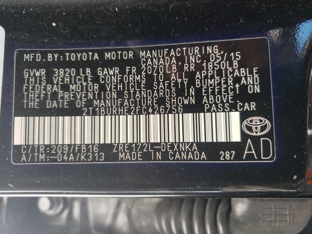 Photo 9 VIN: 2T1BURHE2FC426756 - TOYOTA COROLLA L 