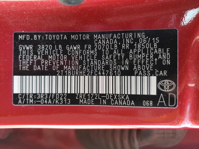 Photo 9 VIN: 2T1BURHE2FC447610 - TOYOTA COROLLA L 