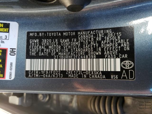 Photo 9 VIN: 2T1BURHE2FC448398 - TOYOTA COROLLA L 