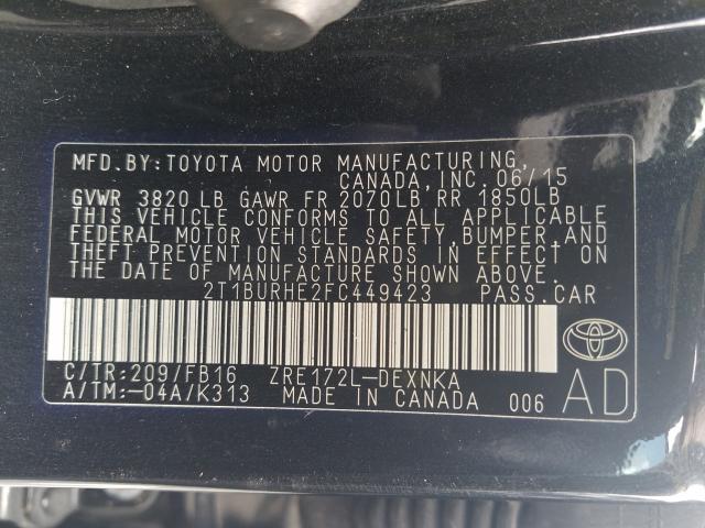 Photo 9 VIN: 2T1BURHE2FC449423 - TOYOTA COROLLA L 