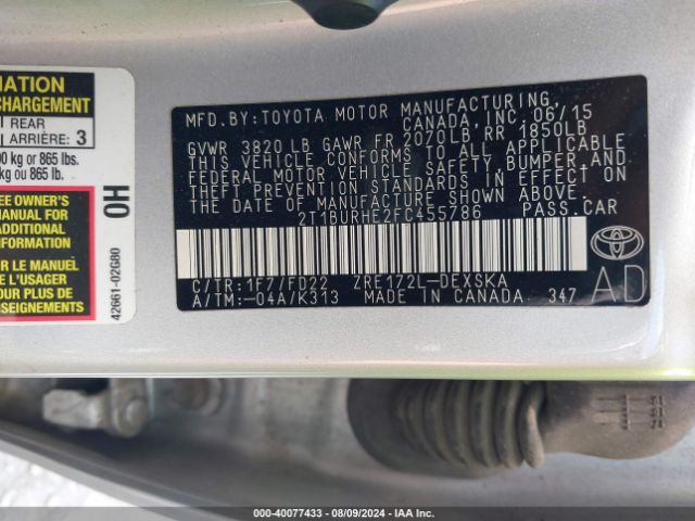 Photo 8 VIN: 2T1BURHE2FC455786 - TOYOTA COROLLA 