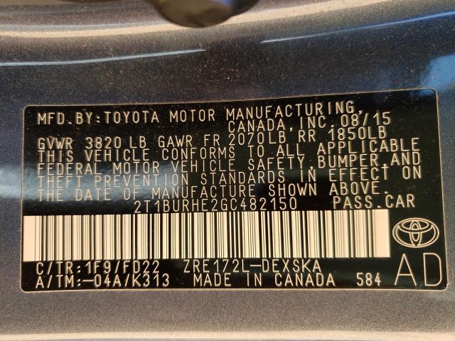 Photo 9 VIN: 2T1BURHE2GC482150 - TOYOTA COROLLA L 