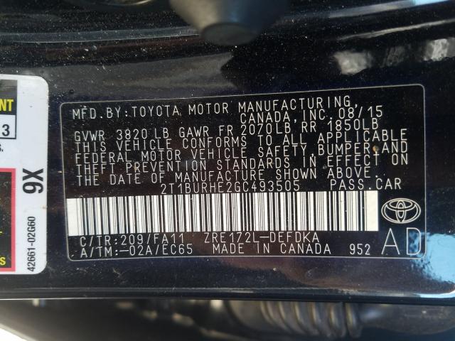 Photo 9 VIN: 2T1BURHE2GC493505 - TOYOTA COROLLA L 