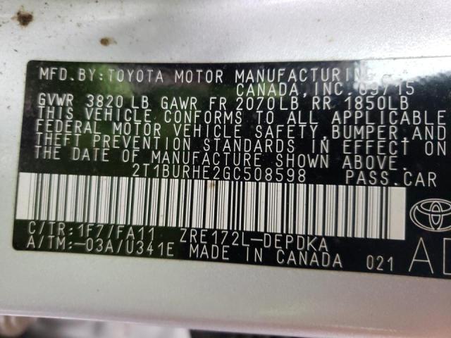 Photo 9 VIN: 2T1BURHE2GC508598 - TOYOTA COROLLA L 