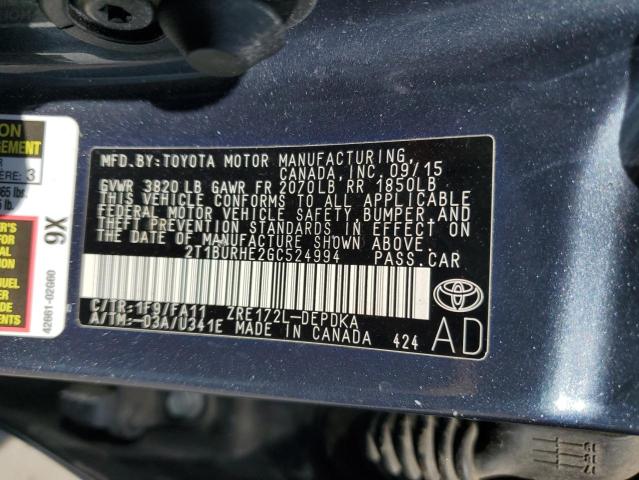 Photo 11 VIN: 2T1BURHE2GC524994 - TOYOTA COROLLA 