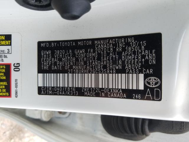 Photo 9 VIN: 2T1BURHE2GC535848 - TOYOTA COROLLA L 