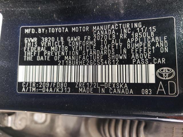 Photo 9 VIN: 2T1BURHE2GC554612 - TOYOTA COROLLA L 