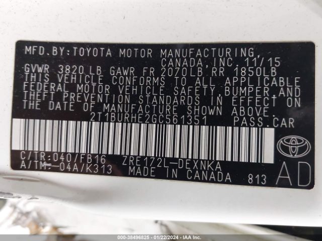 Photo 8 VIN: 2T1BURHE2GC561351 - TOYOTA COROLLA 