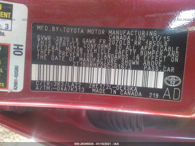 Photo 8 VIN: 2T1BURHE2GC561673 - TOYOTA COROLLA 