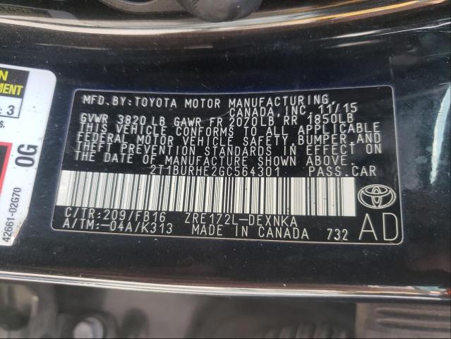 Photo 9 VIN: 2T1BURHE2GC564301 - TOYOTA COROLLA L 