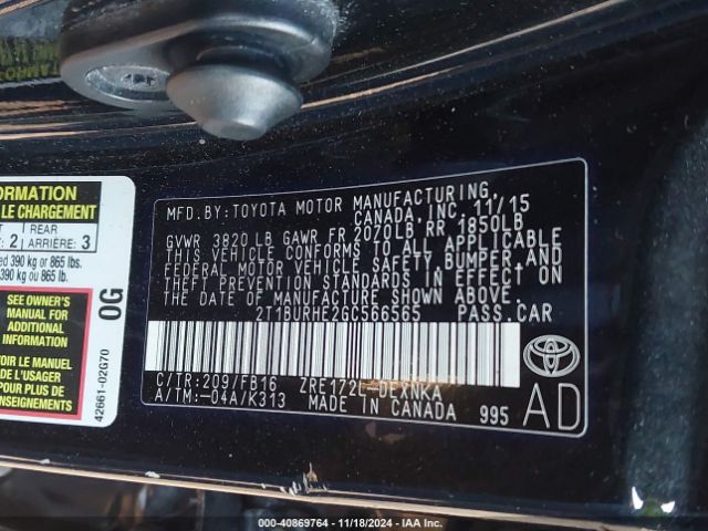 Photo 8 VIN: 2T1BURHE2GC566565 - TOYOTA COROLLA 