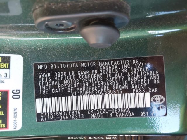 Photo 8 VIN: 2T1BURHE2GC580515 - TOYOTA COROLLA 