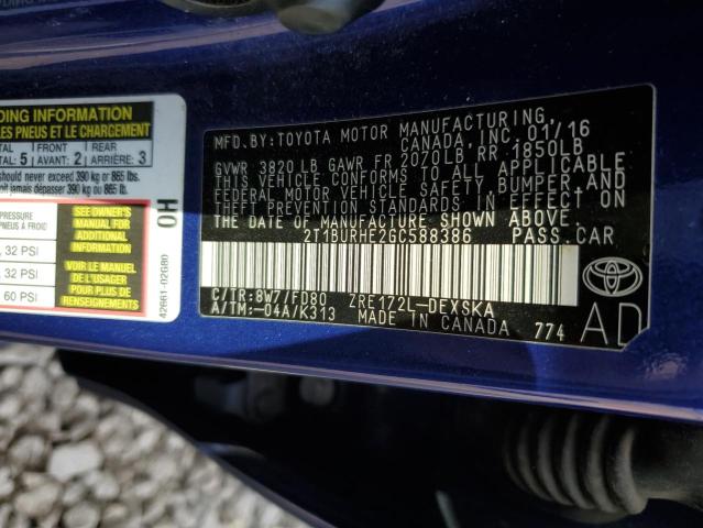 Photo 11 VIN: 2T1BURHE2GC588386 - TOYOTA COROLLA L 