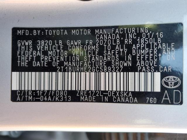 Photo 12 VIN: 2T1BURHE2GC589327 - TOYOTA COROLLA 