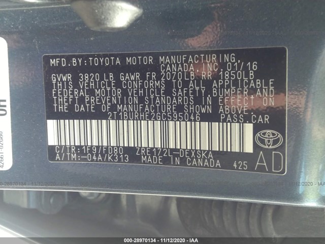 Photo 8 VIN: 2T1BURHE2GC595046 - TOYOTA COROLLA 